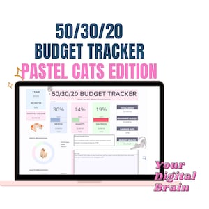 50/30/20 Budget Tracker | Pastel Cats Google Sheets Template | Digital Download | Financial Planning