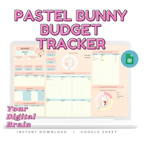 Pastel Bunny Budget Template Google Sheets | Monthly Budget Tracker | Cute Kawaii Financial Planner | Digital Budget Spreadsheet Download
