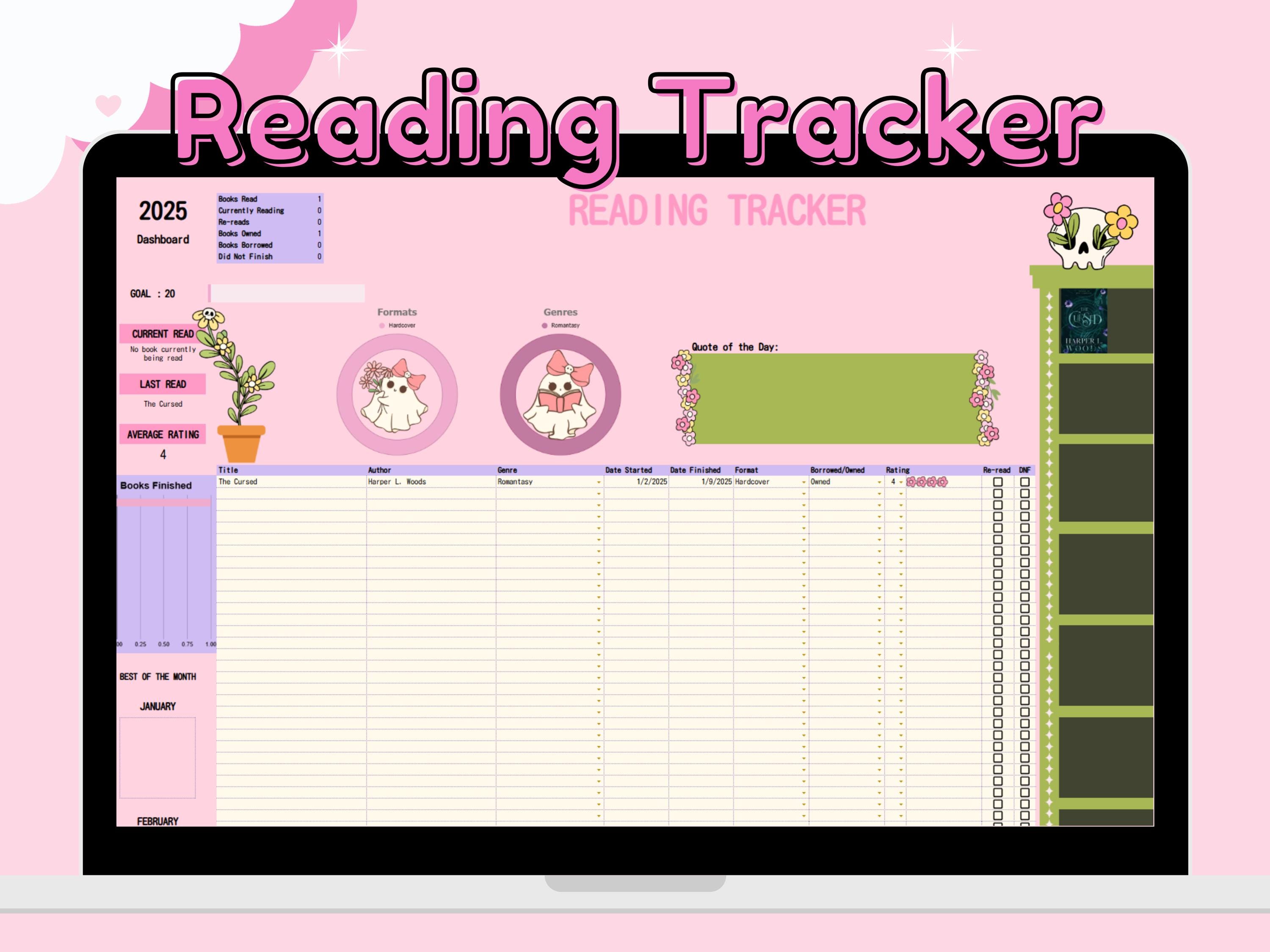 Reading Tracker + Dashboard | Pastel Goth | Google Sheets Template ...