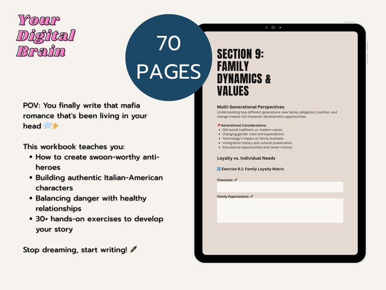 How to Write Mafia Romance Writing Workbook | 70 Page Digital Guide | Character Development | Cultural Sensitivity | Romance Writers