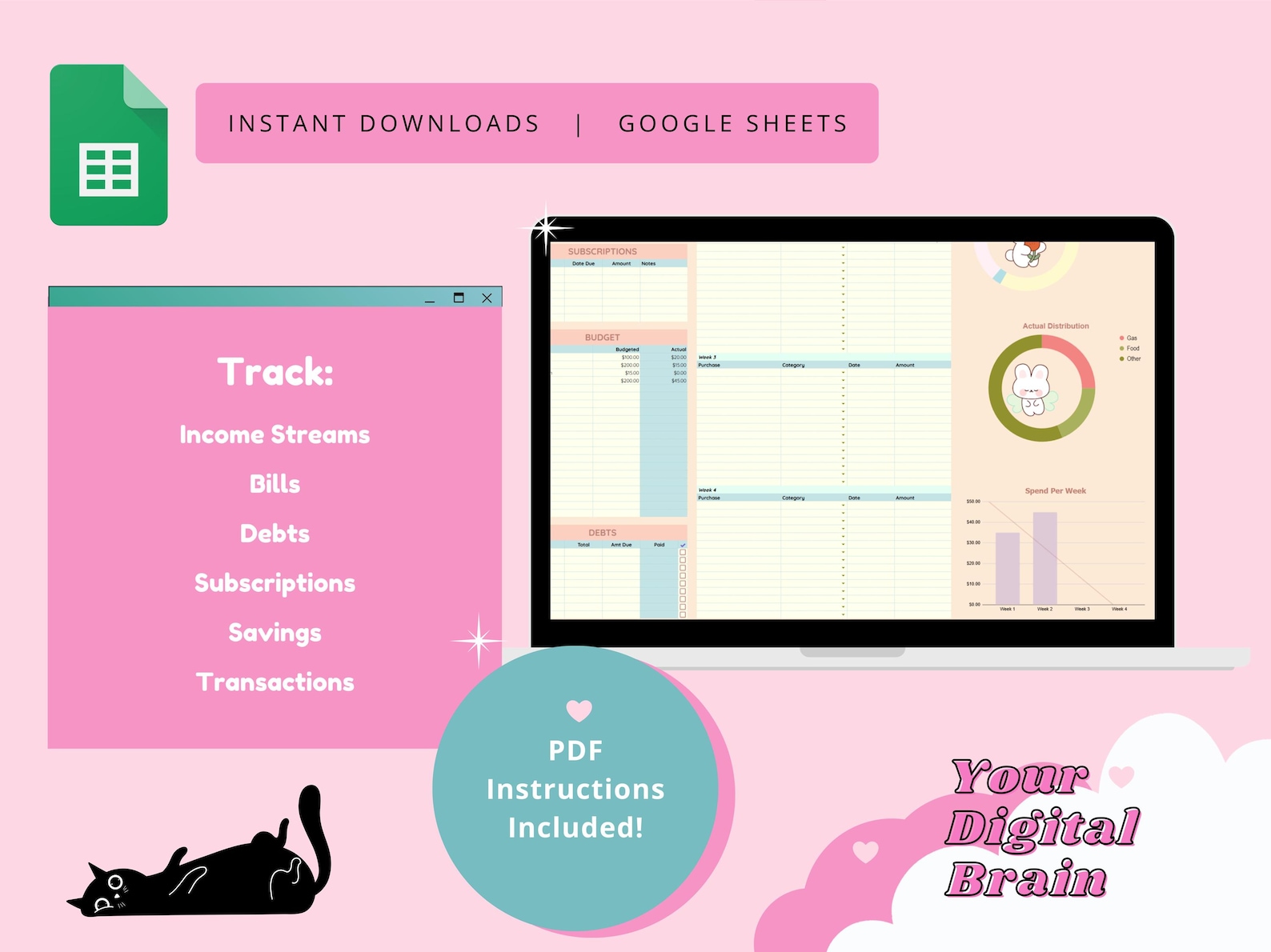 Pastel Bunny Budget Template Google Sheets Monthly Budget Tracker