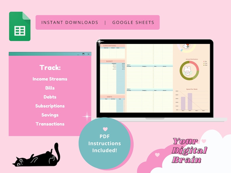 Pastel Bunny Budget Template Google Sheets | Monthly Budget Tracker ...