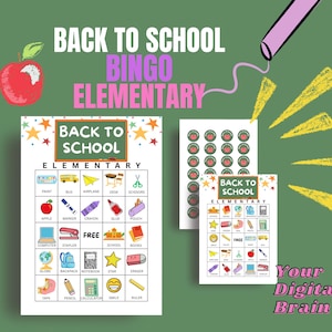 Back to School Bingo  |  Elementary Bingo  |  School Bingo Game  |  Game for Kids  |  Elementary School Bingo