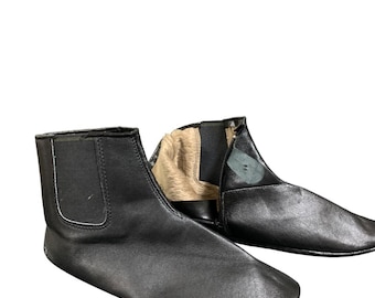 leather socks, lambskin Islamic shoes with fur inside, one-sided elastic winter socks halal Slippers