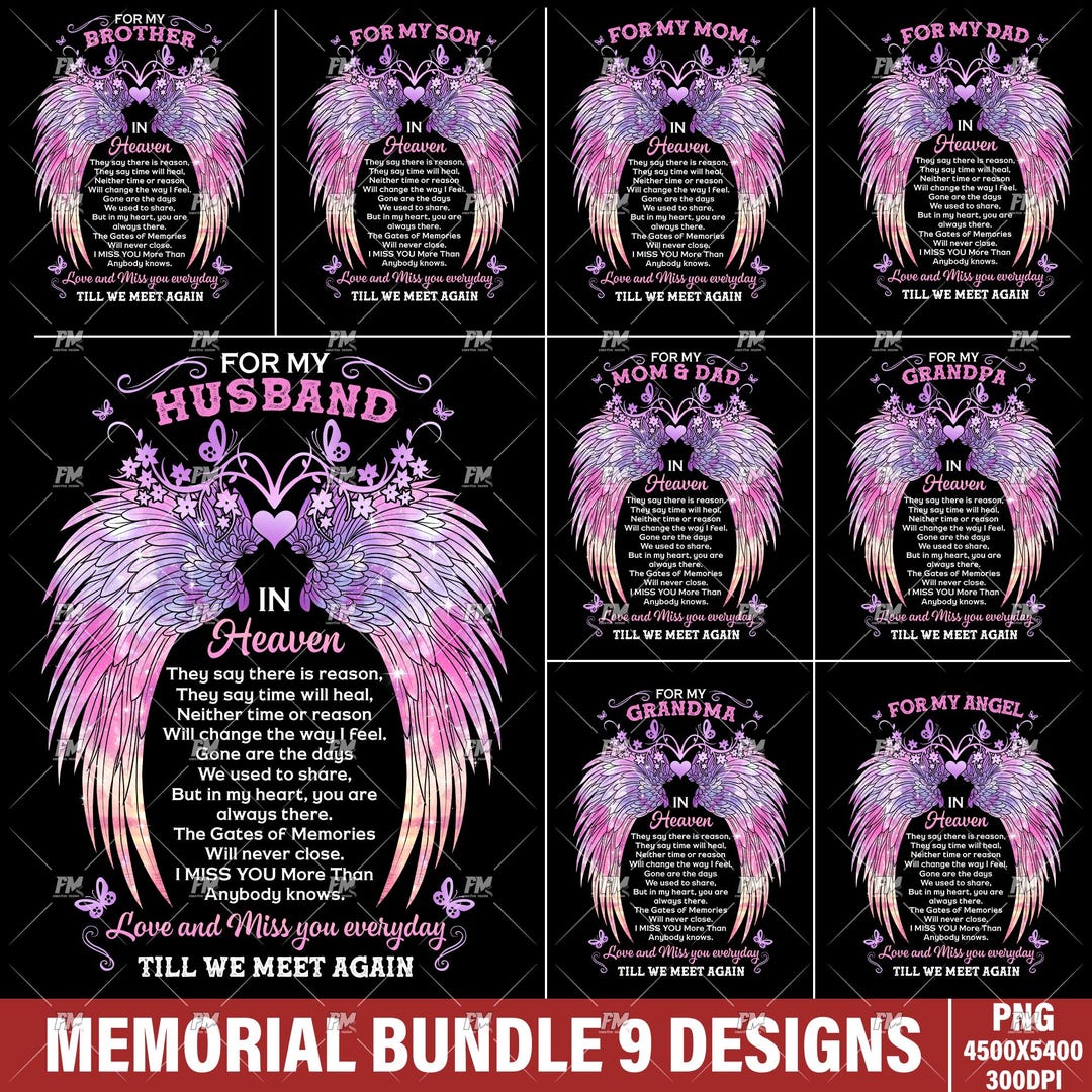 Memorial PNG Bundle | 9 Digital Designs | in Loving Memory Quotes ...