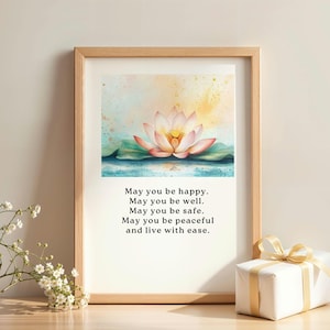 DIGITAL May You Be Happy Metta Prayer Print, Boho Buddha Quote Printable, Loving Kindness Art, Spiritual Wall Art for Yoga Lovers, Digital