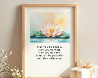 DIGITAL May You Be Happy Metta Prayer Print, Boho Buddha Quote Printable, Loving Kindness Art, Spiritual Wall Art for Yoga Lovers, Digital