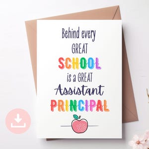 Assistant Principal Appreciation Card Printable, Assistant Principal's Week Card, End of School Year Gift, Foldable 5x7 inch Card PDF