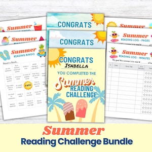 Kids Reading Challenge for Summer: Bingo, Reading Challenge Charts to Log Minutes & Pages, Reading Award Certificates, PRINTABLE BUNDLE