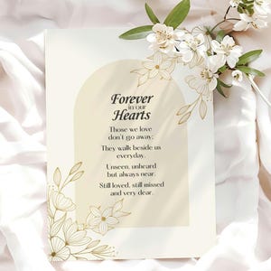 Placa de poema de funeral - Placa de mesa memorial - Pôster de lembrança para sempre em nossos corações - Poema de funeral para mãe, pai ou amigo - Download instantâneo