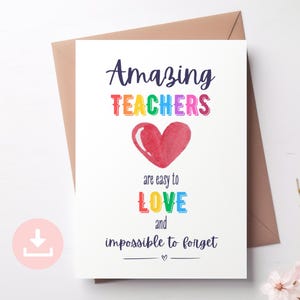 Tarjeta de agradecimiento imprimible para maestros de guardería, carta de agradecimiento para maestros, regalo de fin de año, plantilla de tarjeta plegable digital