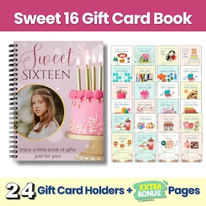 Sweet 16 Gift Card Book Printable, 16th Birthday Gift Card Holders, Customizable Birthday Gift for Teen Daughter, Last Minute Gift, EDITABLE