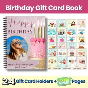 Birthday Gift Card Book, Printable Gift Holders for Teens & Adults, Customizable Templates, Last Minute Gifts, Photo Cover Editable in Canva