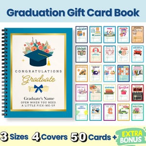 Carnet de coupons personnalisé pour l'obtention du diplôme, carnet de cartes-cadeau pour les diplômés, carnet de cartes-cadeau pour l'obtention du diplôme d'études secondaires 2025, kit de survie pour fille liée à l'université