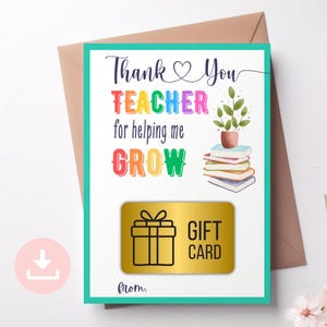 Porte-cartes Merci de m'avoir aidé à grandir, porte-cartes cadeau imprimable pour les enseignants pour l'été, cadeau de remerciement pour les enseignants d'âge préscolaire