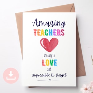 Tarjeta de agradecimiento imprimible para asistente de maestro, carta de agradecimiento para maestros, regalo de fin de año, plantilla de tarjeta plegable de descarga instantánea