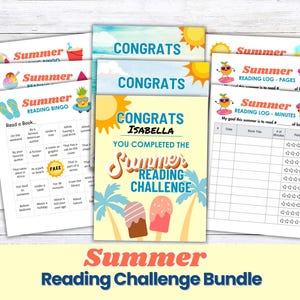 Kids Summer Reading Challenge Sheets: Bingo, Reading Challenge Charts to Log Minutes & Pages, Reading Award Certificates, PRINTABLE BUNDLE