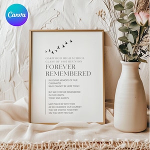 EDITABLE High School Class Reunion Memorial Sign, In Loving Memory of Classmates Forever in Our Heart Table Sign, College Reunion Decoration