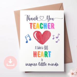 Carte de remerciement imprimable pour professeur de musique, carte de remerciement note de musique pour professeur de piano, cadeau de remerciement, carte pliable à téléchargement immédiat PDF