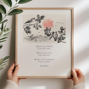 Boho Art Buddha Quote Print, &quot;What you think, you become&quot;, Mental Health Art, Therapy Office Decor, Inspirational Art Print, DIGITAL PRINT