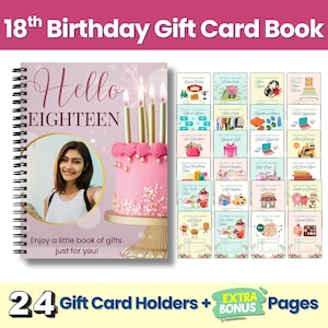 18th Birthday Gift Card Book Printable for Teenage Girl, Birthday Gift Card Holders Photo Album for Daughter, Birthday Guest Book, EDITABLE