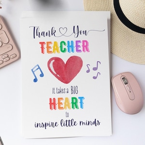 Tarjeta de agradecimiento para profesor de piano, tarjeta de agradecimiento para profesor de música con notas musicales, regalo de agradecimiento, tarjeta plegable en PDF con descarga instantánea.