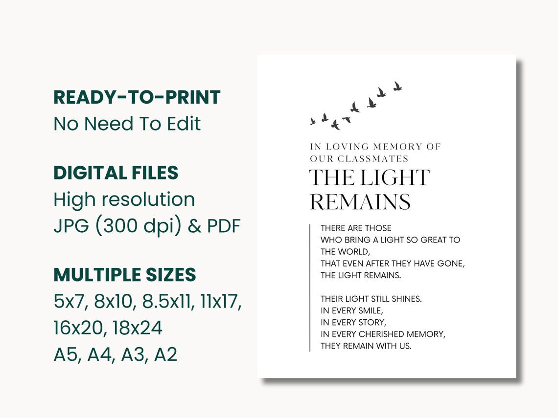 PRINTABLE Memory Table Sign for Class Reunion, the Light Remains ...
