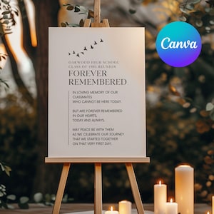 EDITABLE In Loving Memory Poster High School Class Reunion, Memorial Table Sign with Names of Classmates, 25th Class Reunion, Elegant Decor
