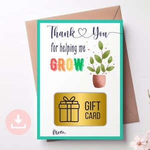 Merci de m'avoir aidé à grandir, porte-cartes pour les enseignants pour l'été, porte-cartes pour les enseignants de garderie, téléchargement immédiat