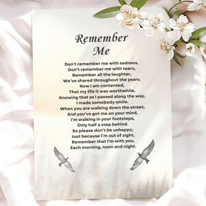 Carta de "Recuérdame" del Cielo, Poema de condolencias por la pérdida de una madre, Arte de duelo, Recuerdo en memoria amorosa, DESCARGA DIGITAL