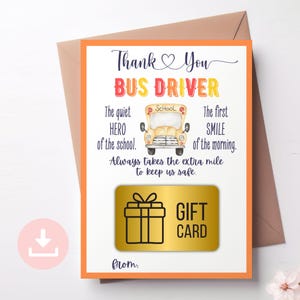 Schulbusfahrer Geschenkkartenhalter, druckbare digitaler Download Busfahrer Dankeskarte, Schulbusfahrer Geschenk zum Jahresende, digitale PDF