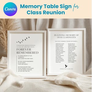 EDITABLE Memory Table Signs for Class Reunion, Elegant Memorial Poem, In Loving Memory of Classmate, High School Reunion, 3 CANVA TEMPLATES