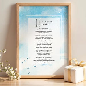 Carta del Cielo impresa, poema conmemorativo, regalo de duelo, poema de duelo para funerales, regalo para la pérdida de seres queridos, descarga digital