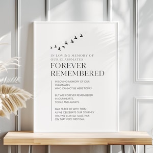 PRINTABLE Memory Table Sign for High School 25th Class Reunion, Forever in Our Heart Memorial Poem, In Loving Memory of Classmate, JPG & PDF
