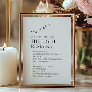 La luce rimane stampabile, poesia funebre, cartello commemorativo (download digitale)