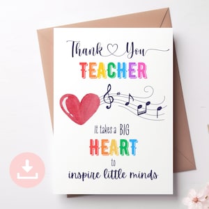 Carte de remerciement pour professeur de piano, carte de remerciement pour professeur de musique avec notes de musique, cadeau de fin d'année, carte PDF pliable à téléchargement immédiat
