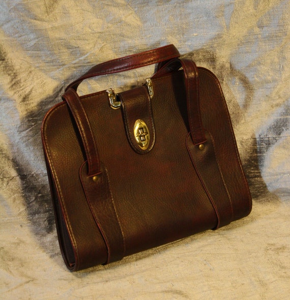 Vintage Raisin Brown Leather Latching Satchel