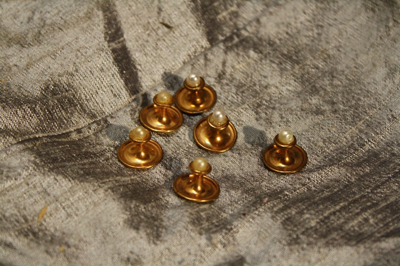 Vintage 1960\u2019s Faux Perl Head Tuxedo Buttons 6cnt