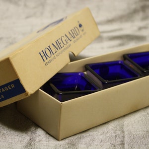 Vintage In Box Holmegaard Blue Glass Candle Holder Set