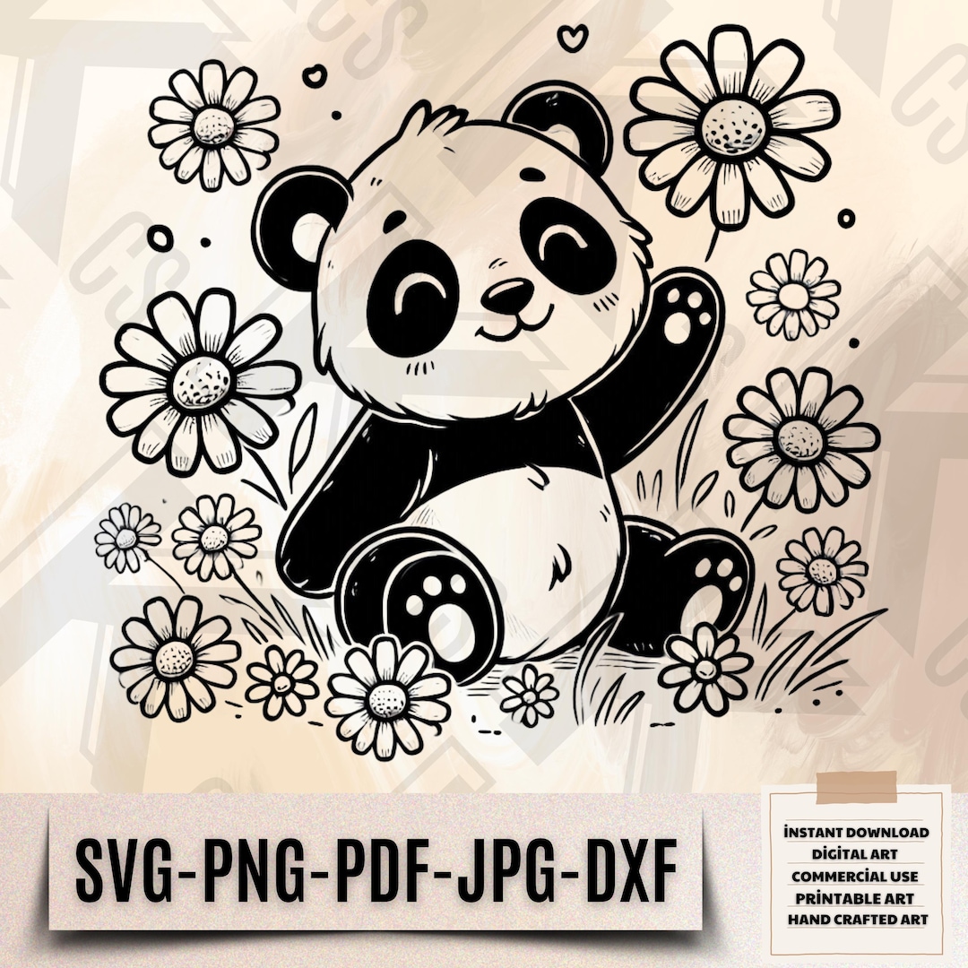 Panda With Daisies Svg - Cute Floral Panda Png - Happy Baby Animal Art ...