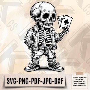 Scheletro Carte da gioco Svg - Teschio Giocatore Png - Arte Scheletro Poker - Vintage Skull Clipart - Arte Digitale Teschio Gotico - Download Digitale