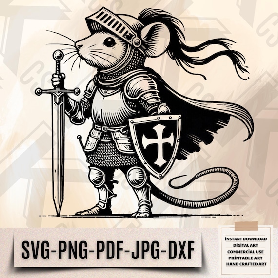 Medieval Knight Mouse Svg - Warrior Rat Png - Fantasy Animal Clipart - Armored Mouse Digital Art - Cute Crusader Svg - Instant Download