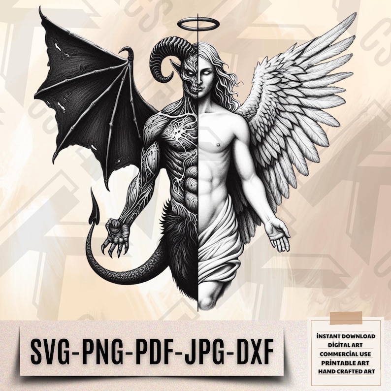 Duality Angel Demon SVG - Heaven and Hell Digital Art - Good and Evil ...