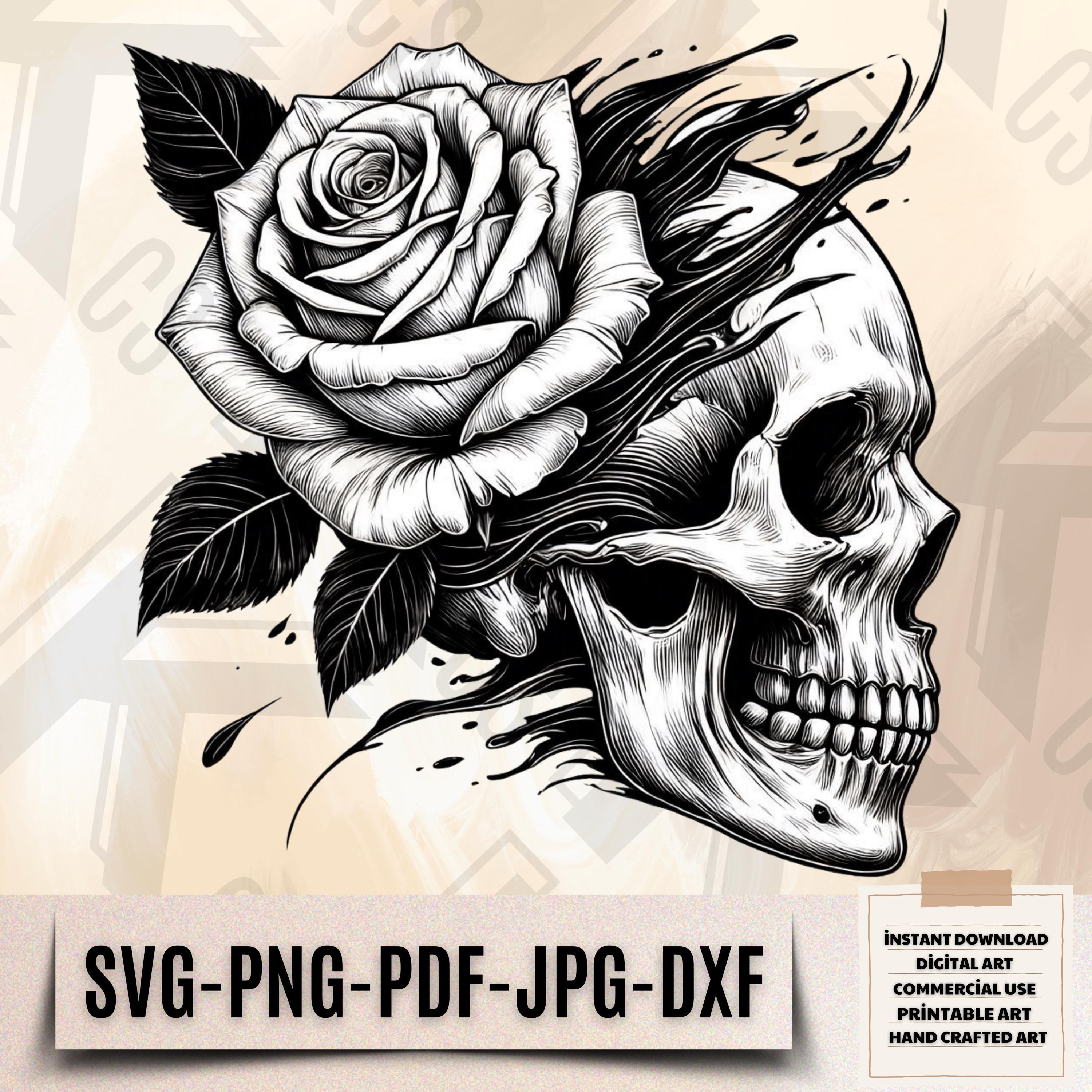 Gothic Rose and Skull Svg - Floral Skeleton Art Svg - Romantic Dark ...