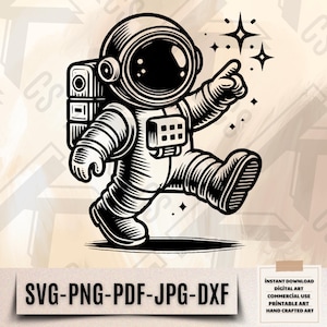 Astronaut Digital Art - Space Explorer Png - Cosmic Adventure Svg - Cute Spaceman Clipart - SciFi Illustration - Instant Download