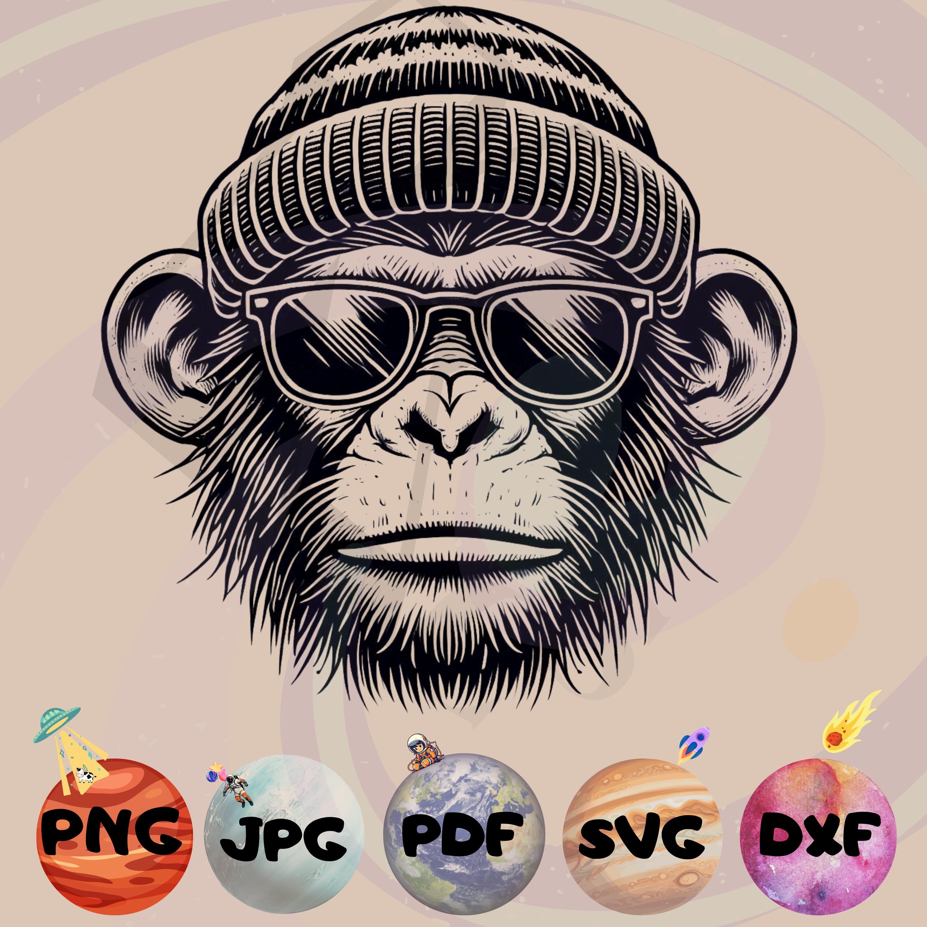 Monkey Wearing Sunglasses - Monkey Head Svg & Png - Cool Monkey