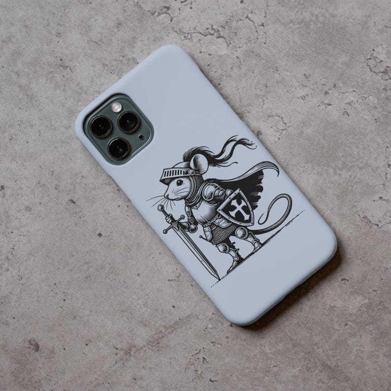 Printing For Phone Case, A brave little knight stands ready for battle, clad in elaborate medieval armor and armed with a mighty sword and shield! With his resolute stance, flowing cloak and noble expression, this fearless warrior mouse is perfect for fantasy lovers, medieval-themed projects and unique digital artwork.