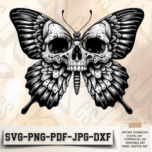 Butterfly Skull Svg - Butterfly Svg - Insect svg - Human Skeleton Svg - Skull Digital Art - Skull Clipart - Gothic Svg - Digital Download