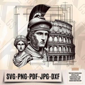 Roman Warrior Digital Art - Gladiator SVG - Colosseum Clipart -Hoplit Vector - Ancient Roman Warrior - Historical Spartan - Imperial Soldier