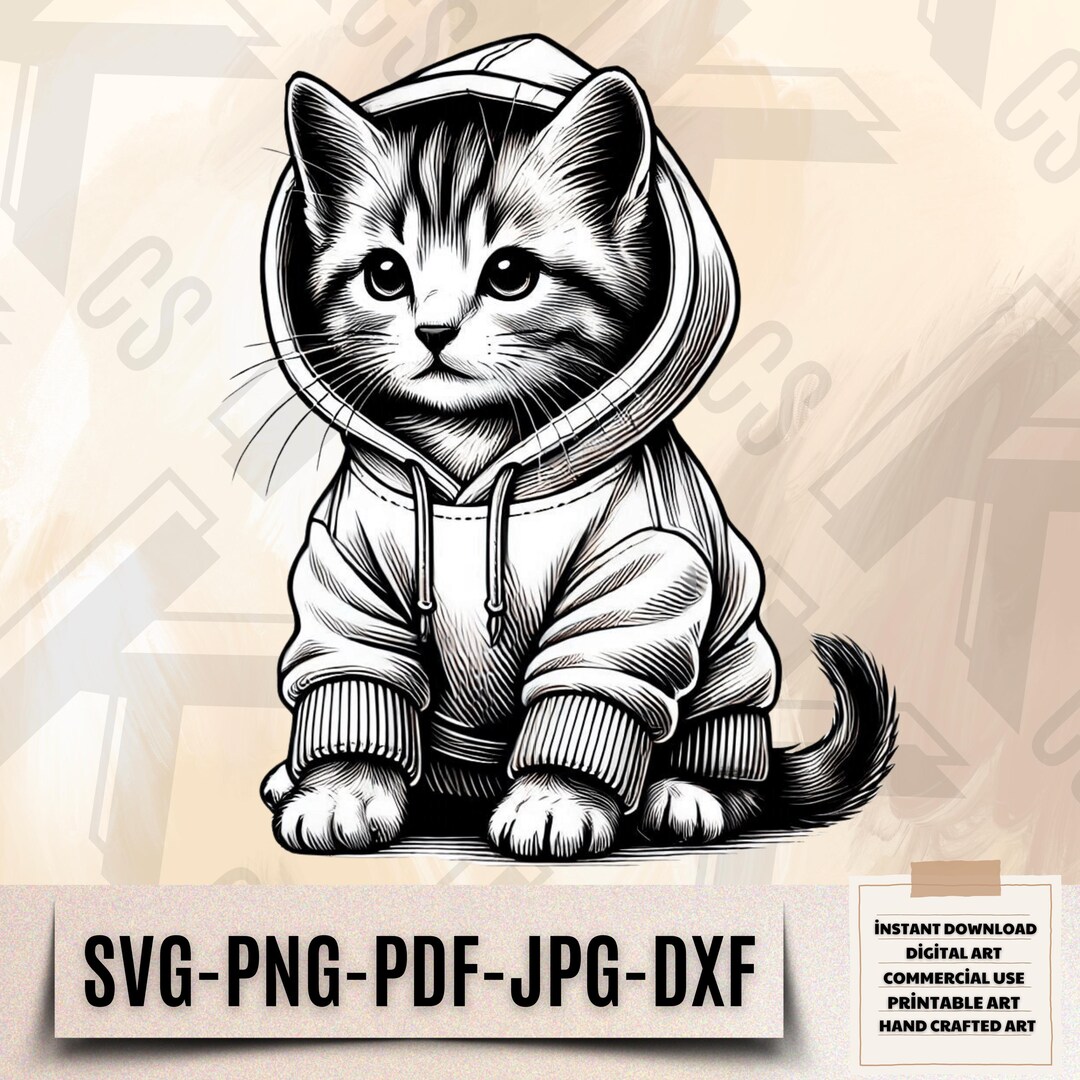 Hoodie Cat Svg - Trendy Kitten Clipart - Urban Style Cat Png - Cool ...